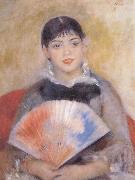Pierre Auguste Renoir girl witb a f an oil on canvas